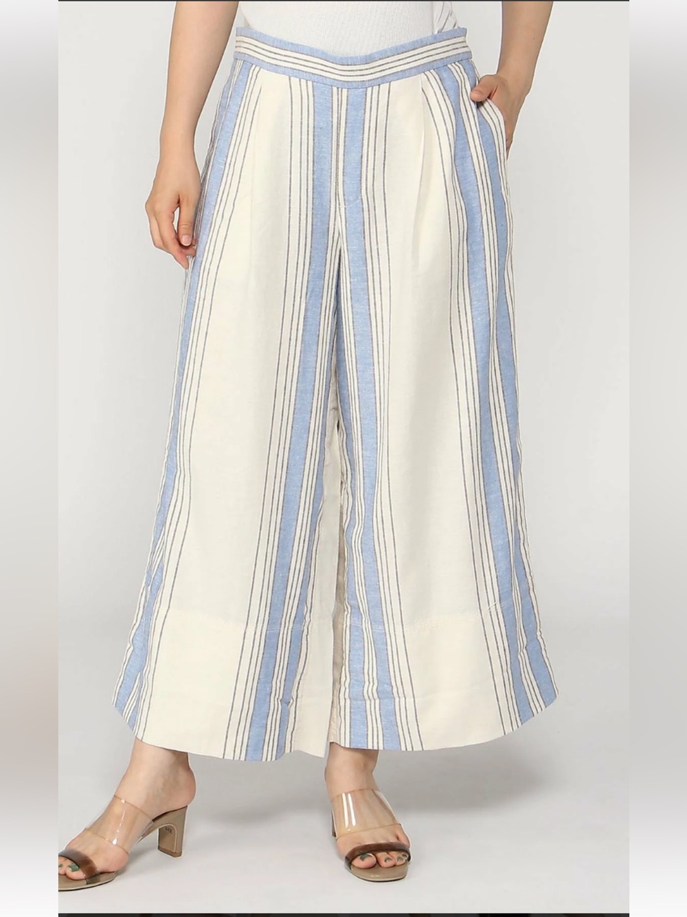 Banana Republic Blue & Cream Striped Wide-Leg Pants